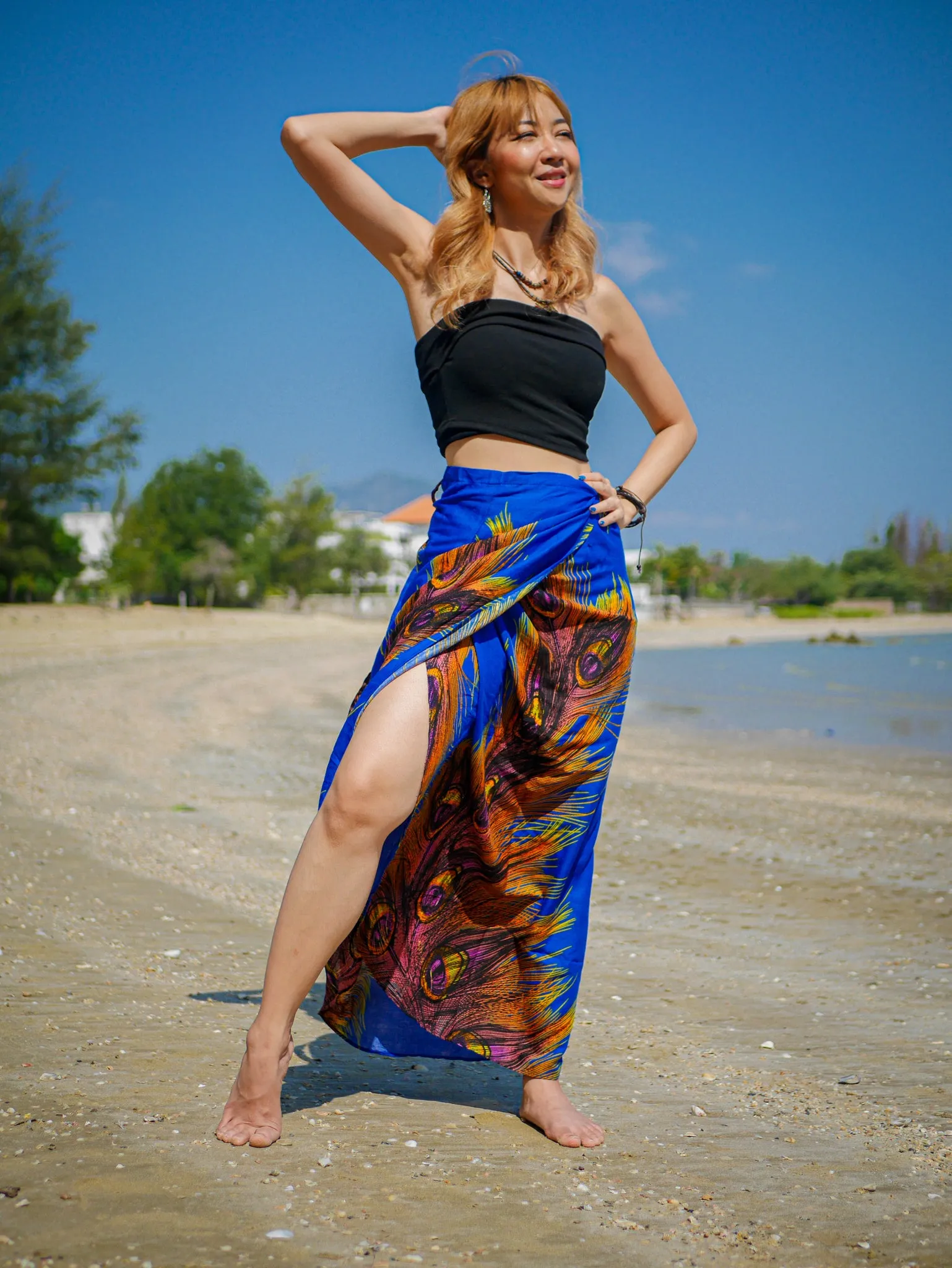 Blue Wild Peacock Boho Wrap Skirt