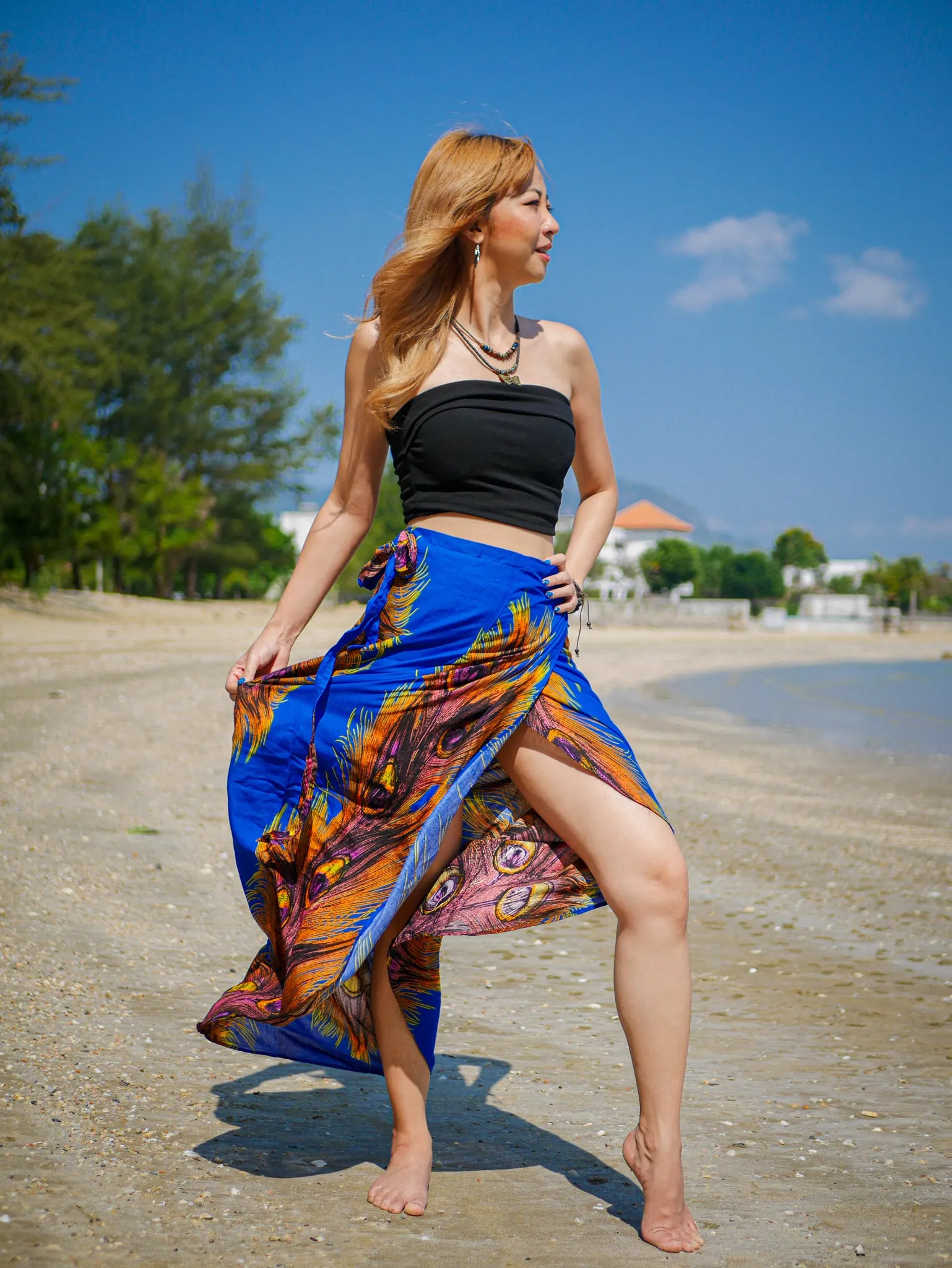 Blue Wild Peacock Boho Wrap Skirt