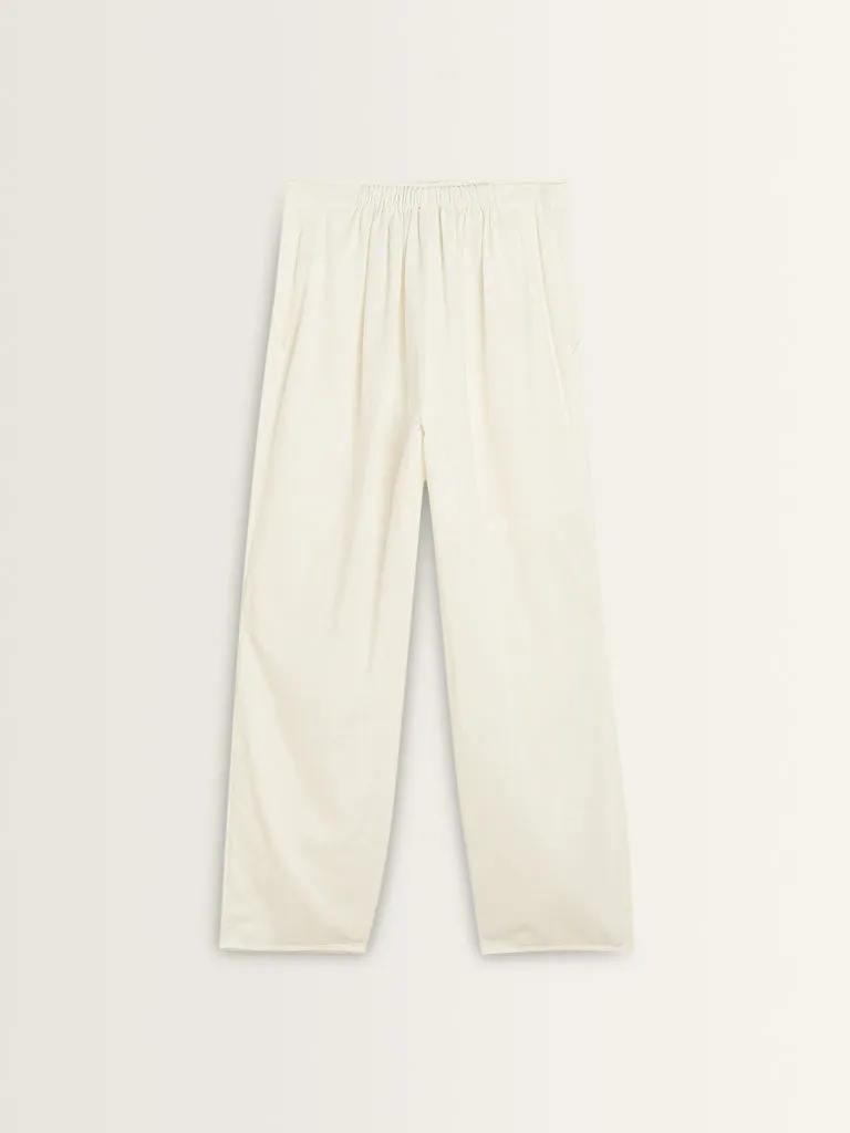 Bombay Paisley White Patiala High-Rise Cotton Blend Pants