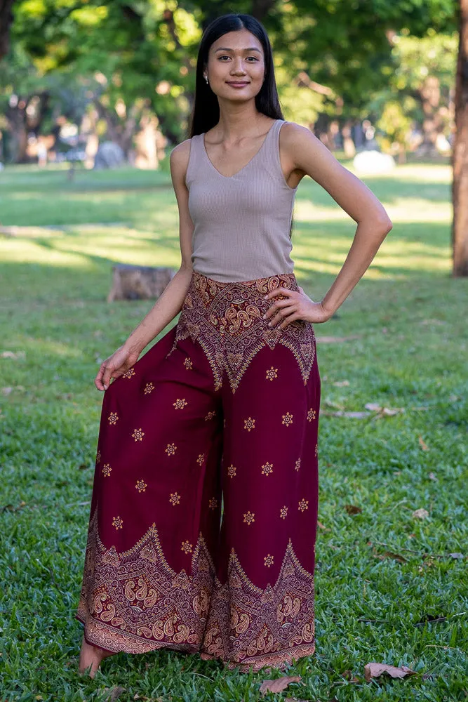 Burgundy Palazzo Star Pants