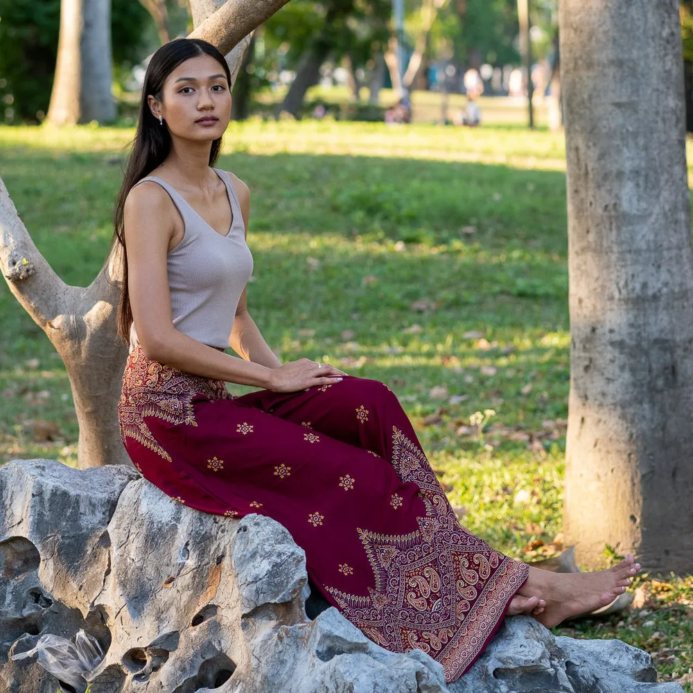 Burgundy Palazzo Star Pants