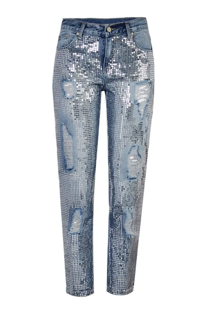 Charlie Charlie Charlotte-Sequin Denim Jeans