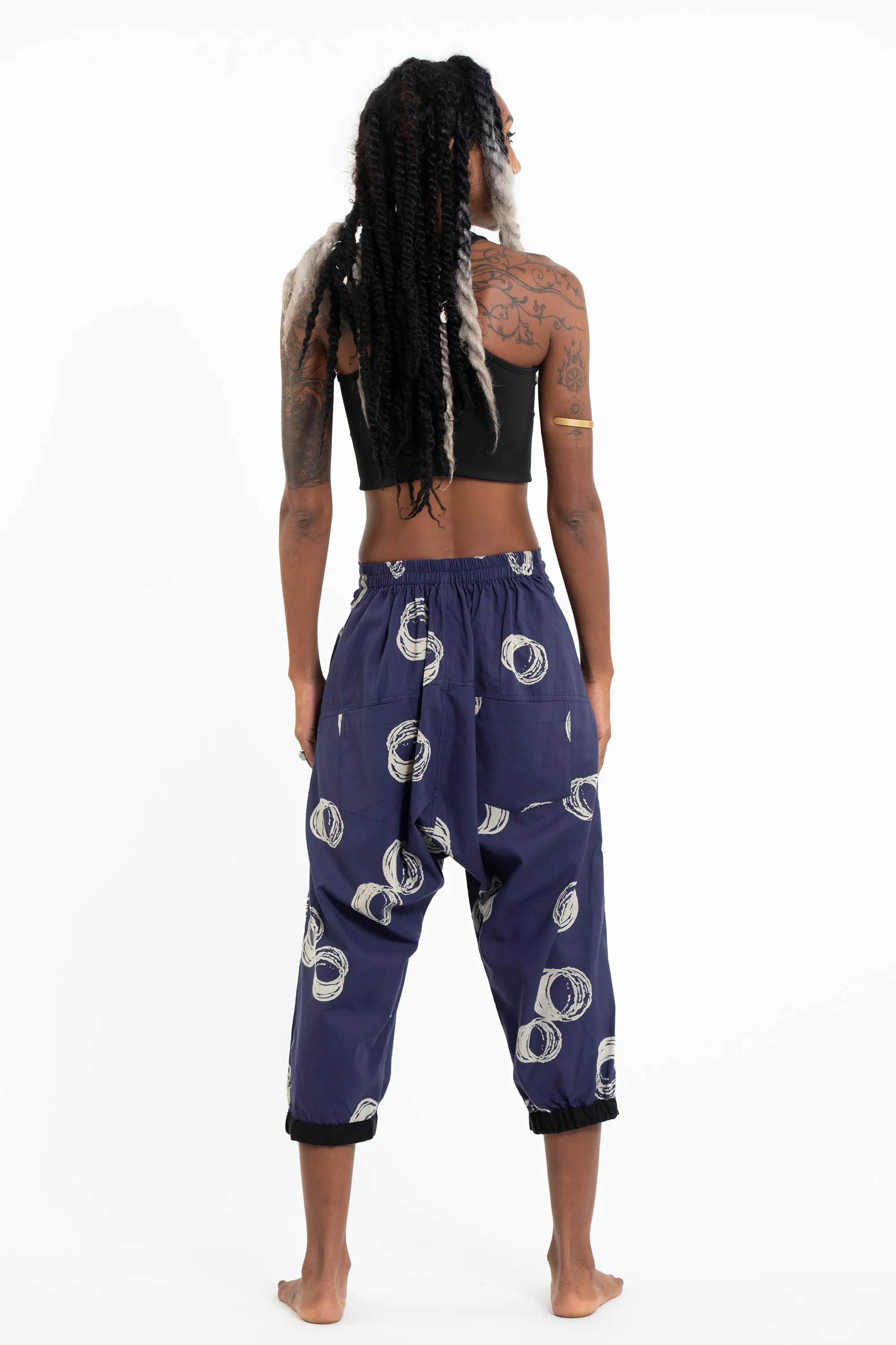 Circles Women's Harem Pants with Faux Buttons in Navy