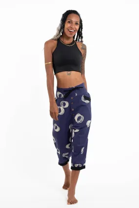 Circles Women's Harem Pants with Faux Buttons in Navy