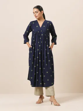 Cotton Blue Printed Slit Kurta Pant Set