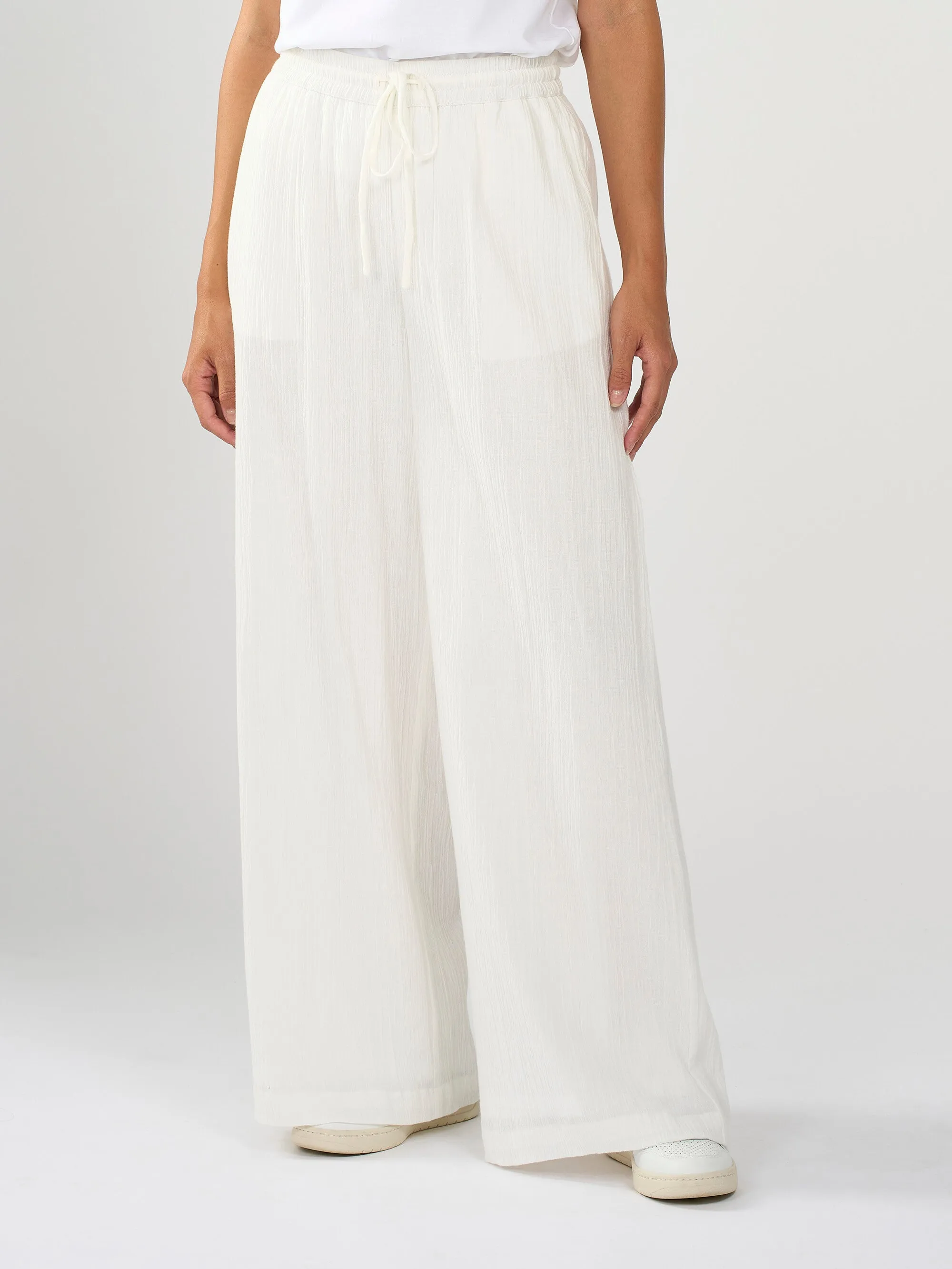 Cotton crepe elastic waist pants - Snow White