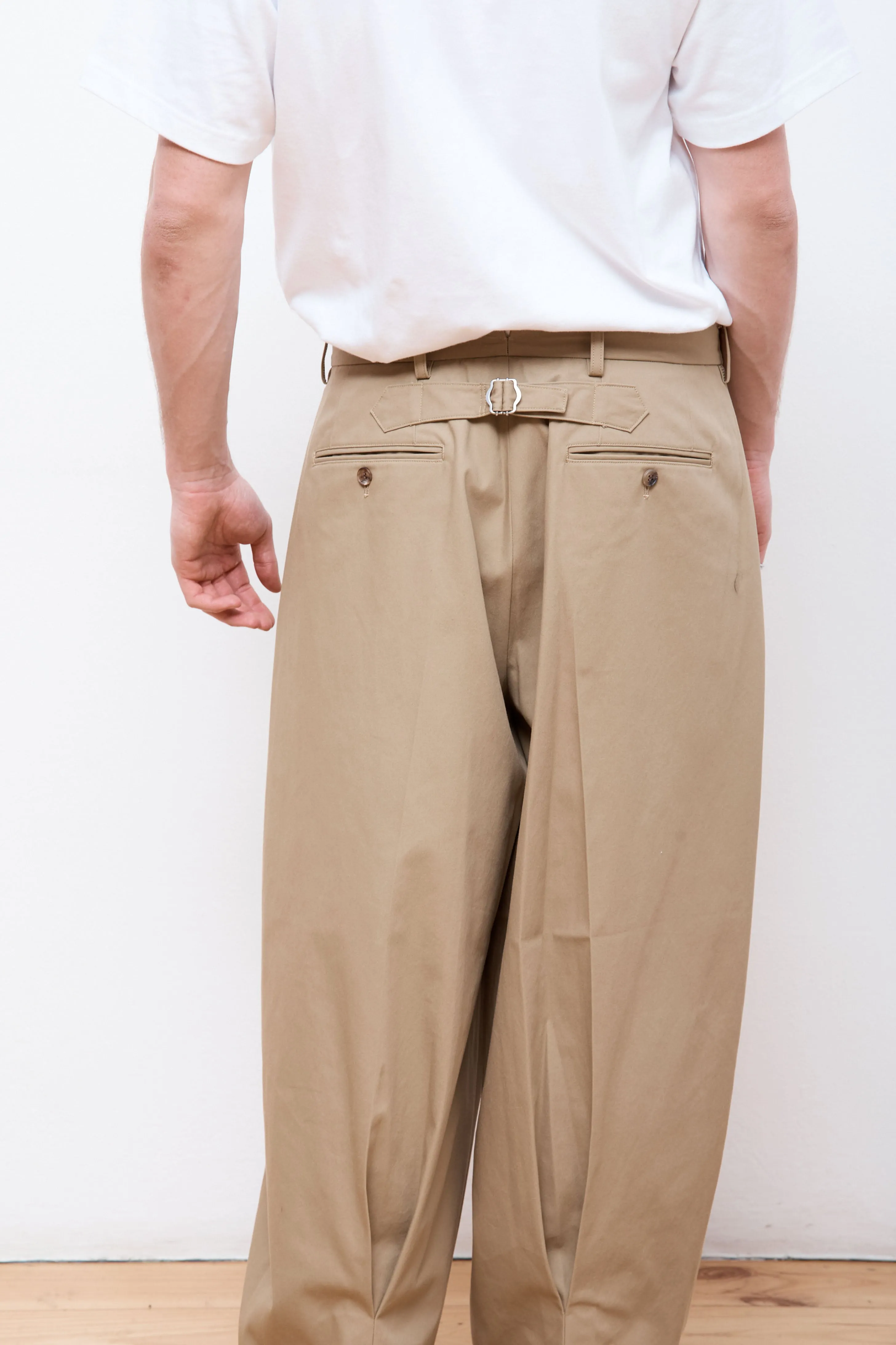 Cotton Twill Pleated Pants Beige