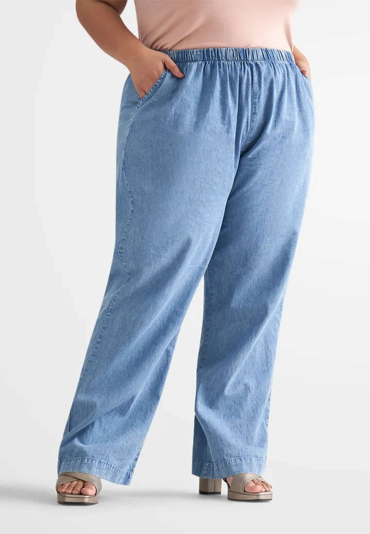 Daffea Denim Loose Fit Pants - Light Blue