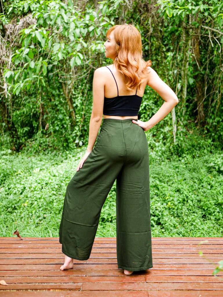 Dark Green Palazzo Wrap Pants