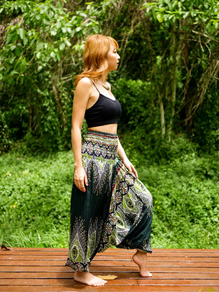 Dark Green Peacock Low Cut Harem Pants