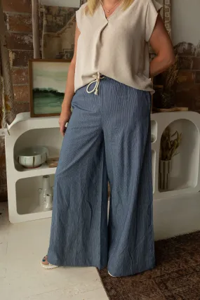 DEDRA DENIM PINSTRIPED WIDELEG PANTS