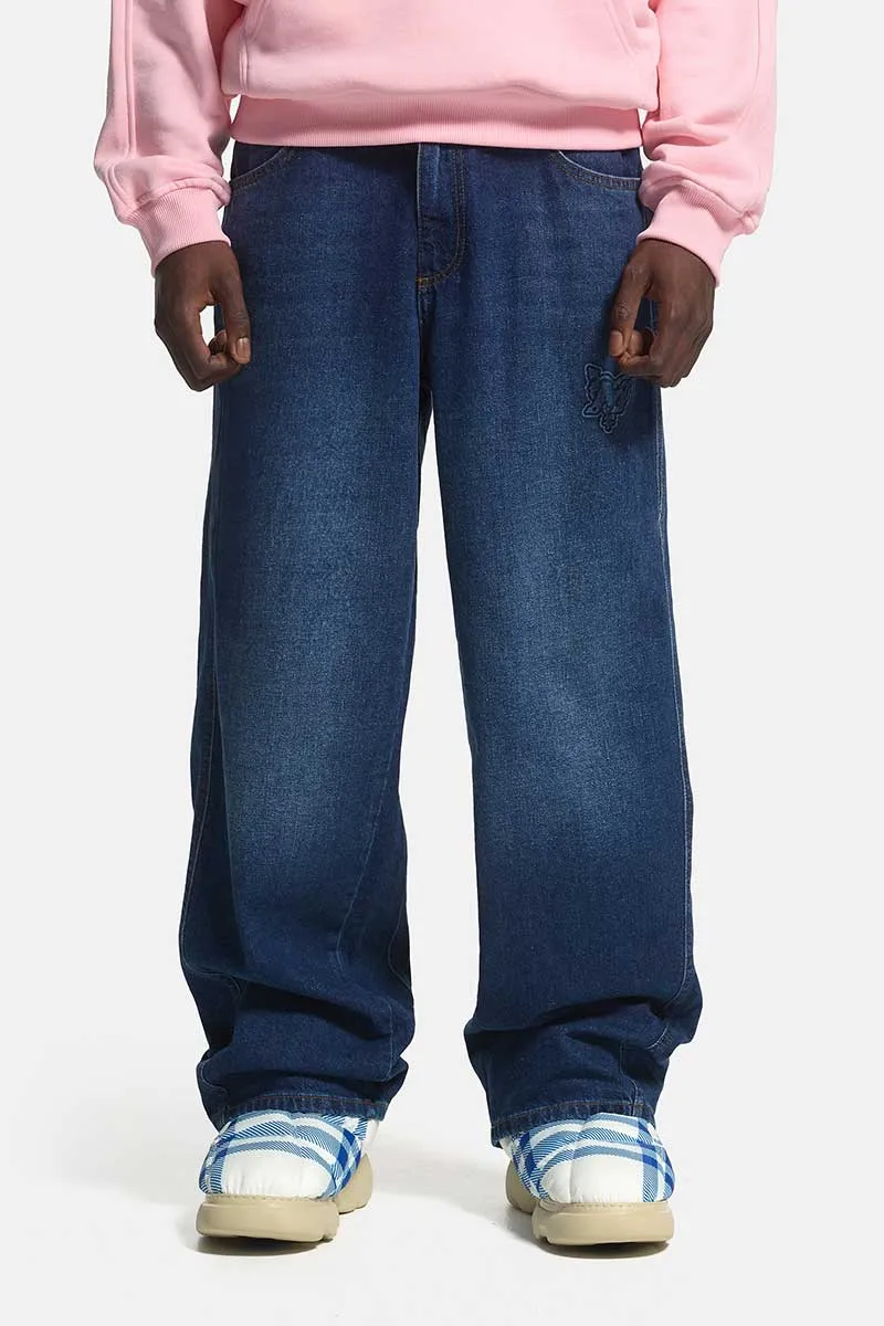 DISTINCTIVE BAGGY DENIM DARK BLUE WASHED