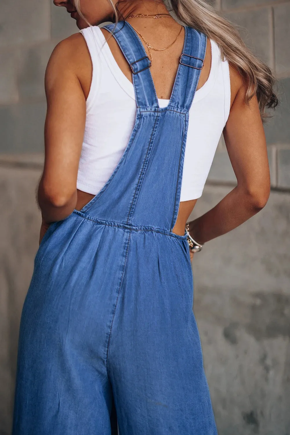 Distressed Wide Leg Denim Overalls (S 0- 2X)