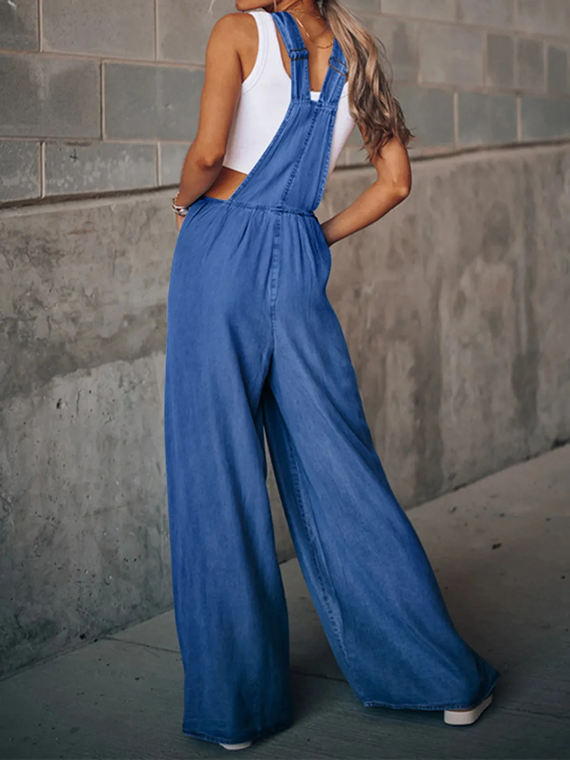 Distressed Wide Leg Denim Overalls (S 0- 2X)