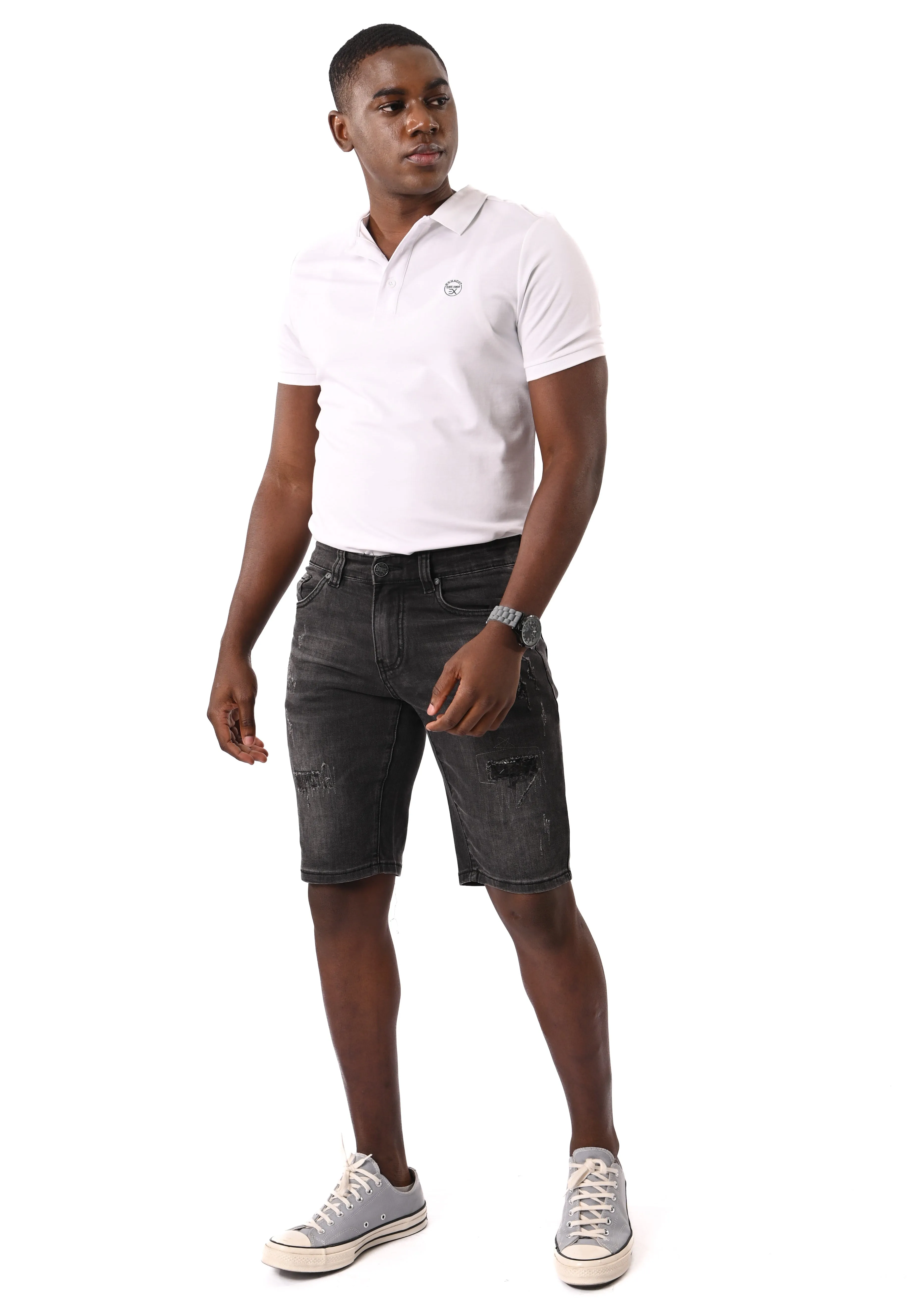 EXHAUST Ripped Jeans Short Pants [Slim Fit] 1418