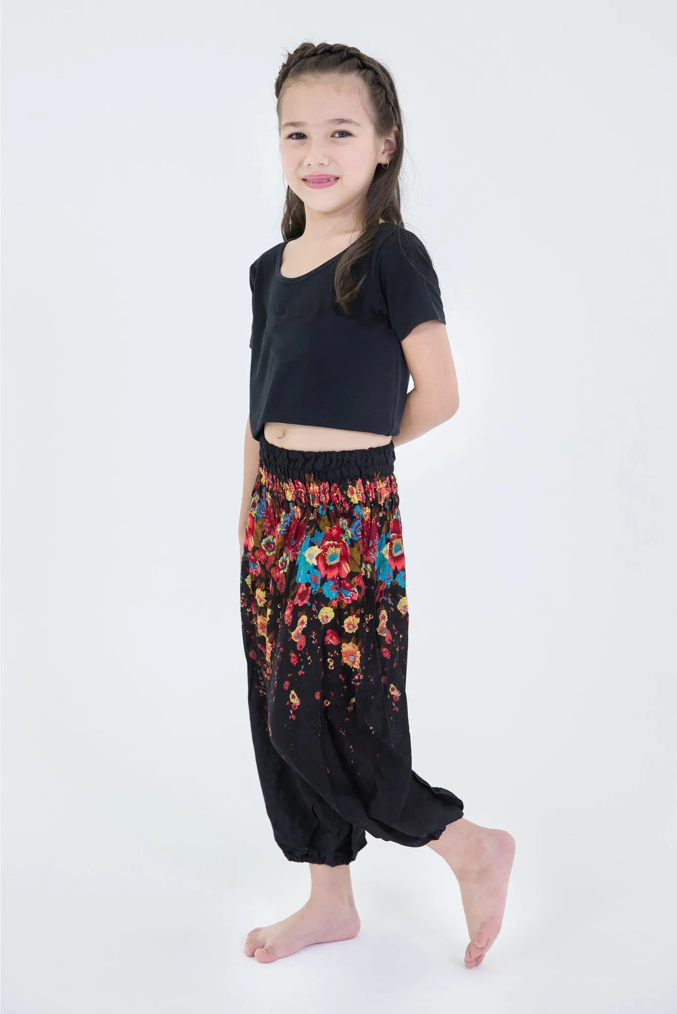 Floral Kids Harem Pants in Black