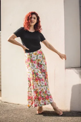 Floral Palazzo Pants - White