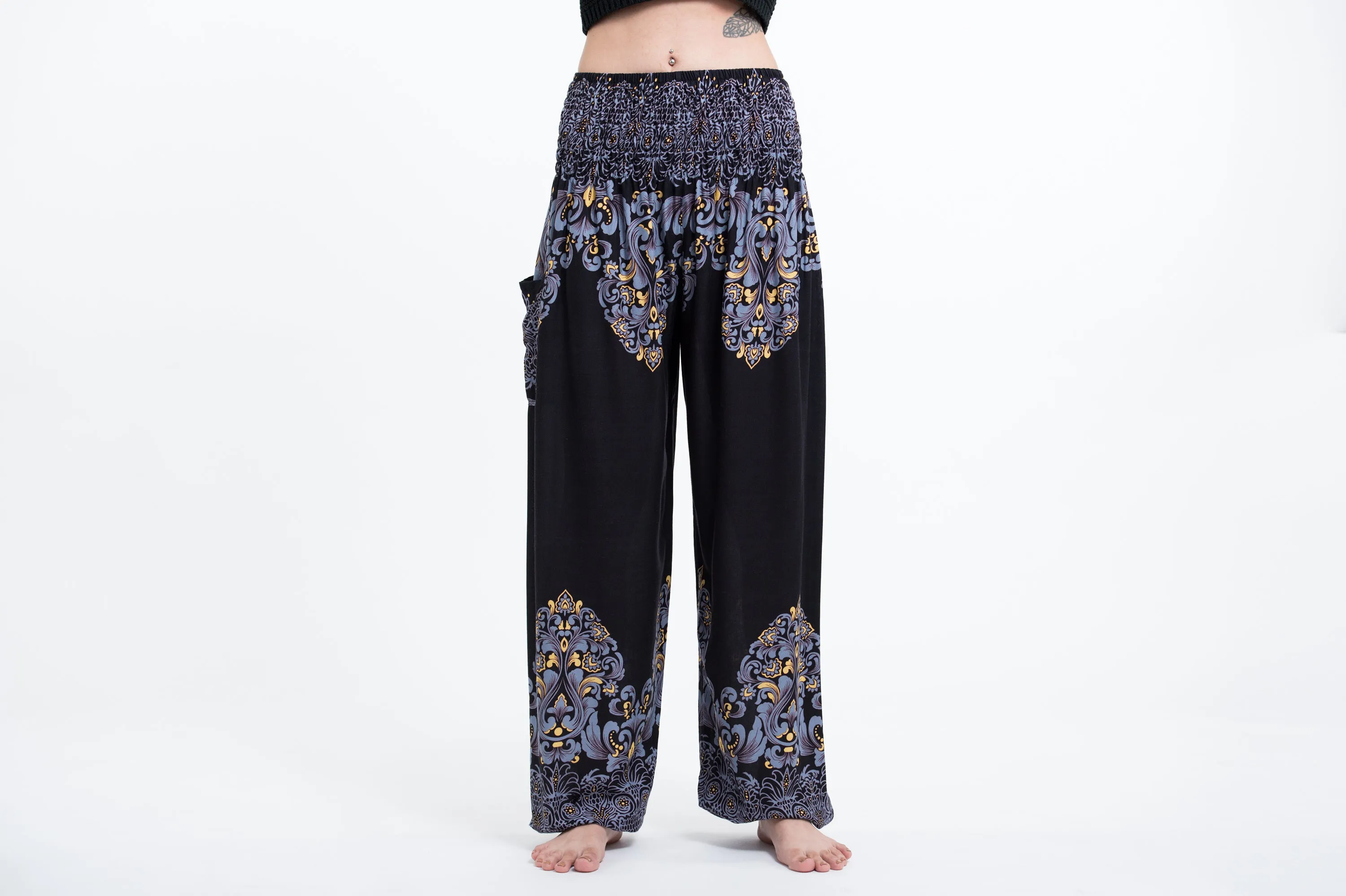 Floral Vines Women's Harem Pants in Black