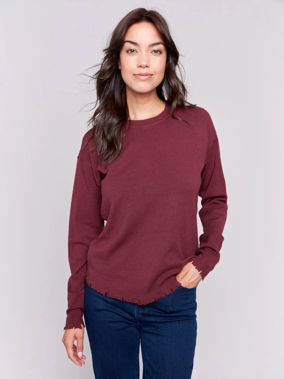 FRAYED EDGE HEM SWEATER