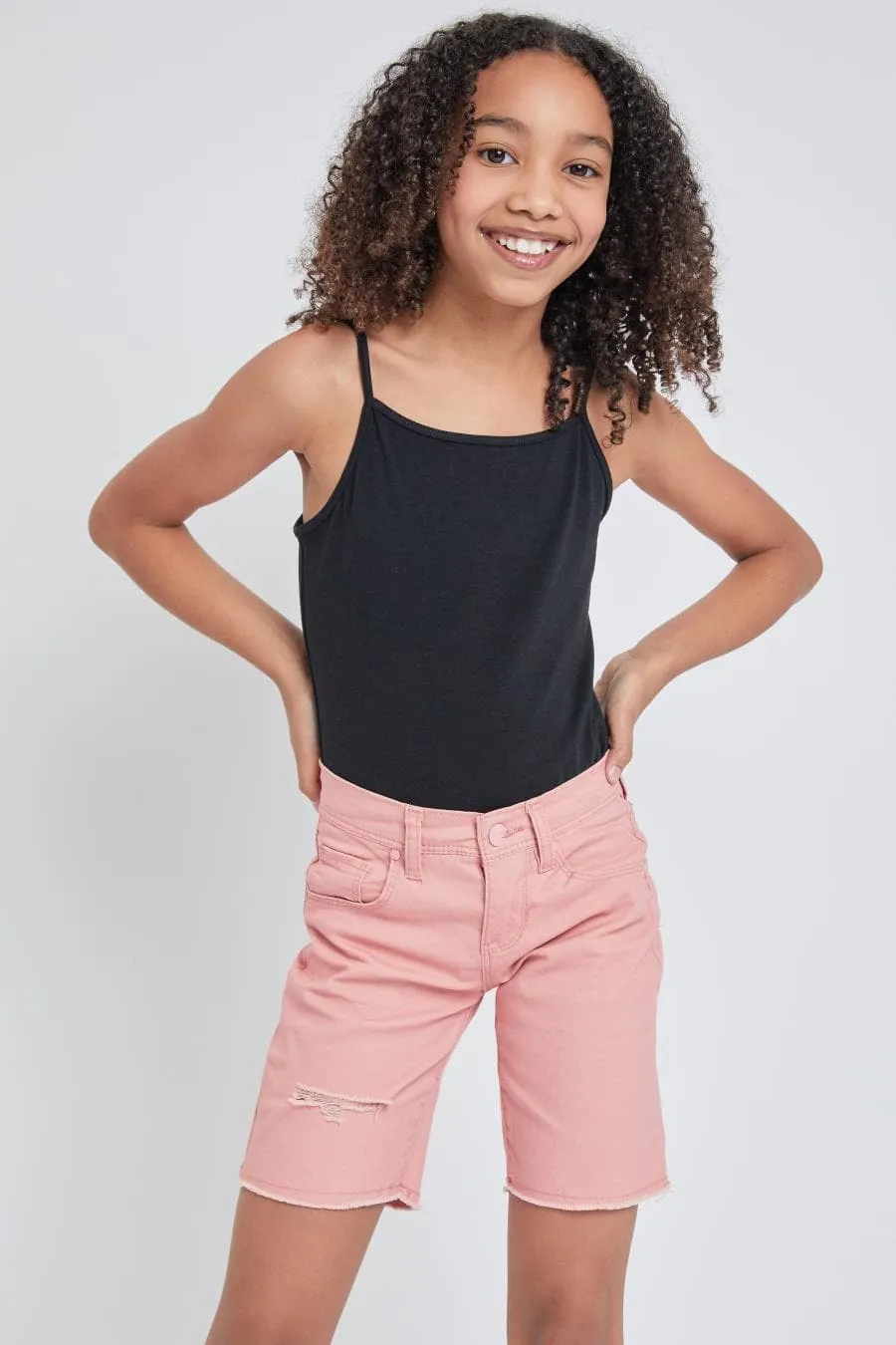 Girls Twill Frayed Hem Bike Shorts