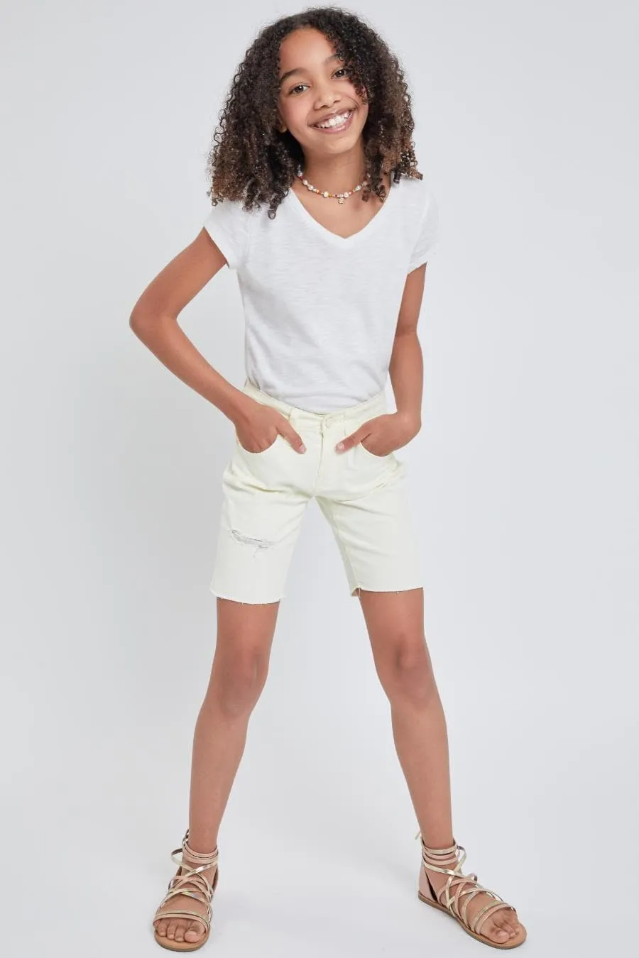 Girls Twill Frayed Hem Bike Shorts