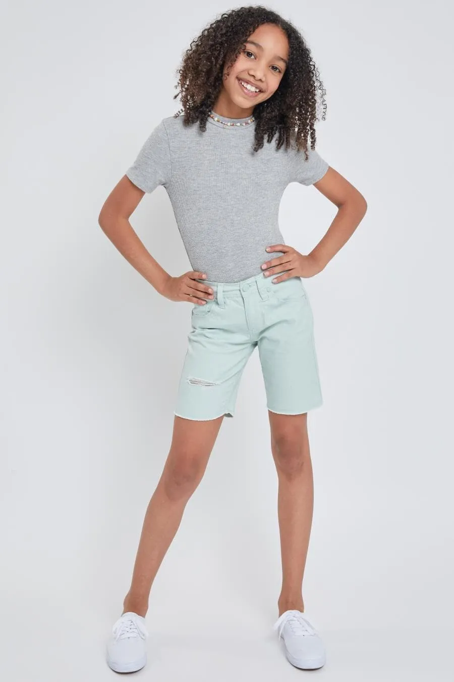 Girls Twill Frayed Hem Bike Shorts