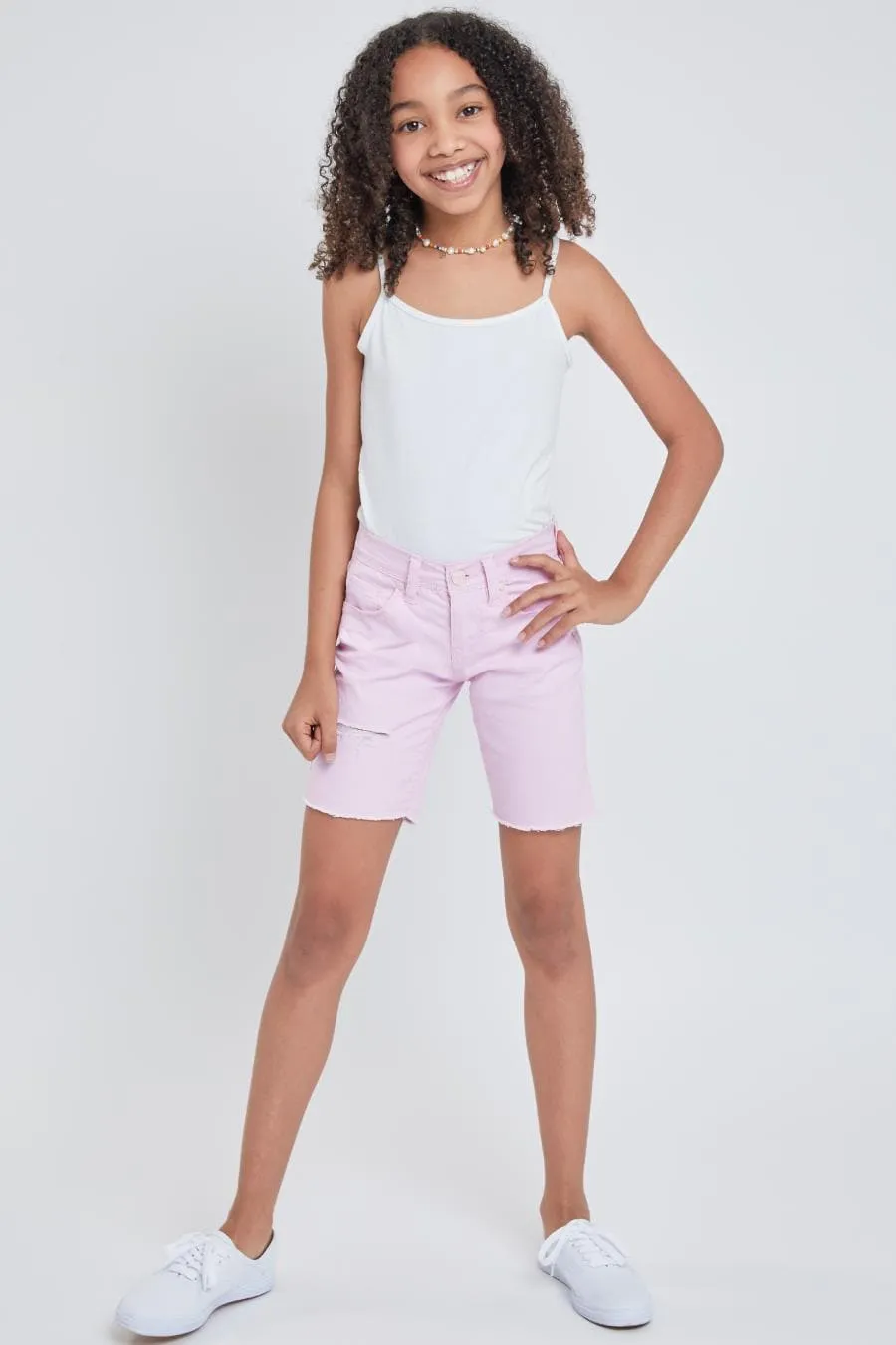 Girls Twill Frayed Hem Bike Shorts