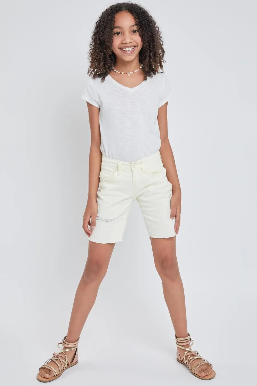 Girls Twill Frayed Hem Bike Shorts