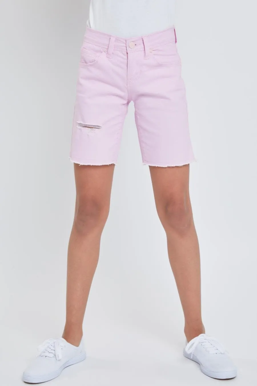 Girls Twill Frayed Hem Bike Shorts