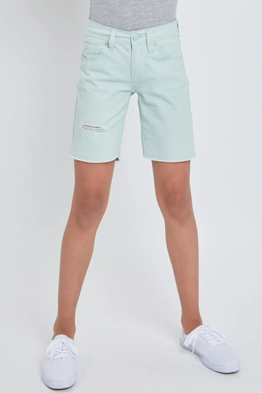 Girls Twill Frayed Hem Bike Shorts