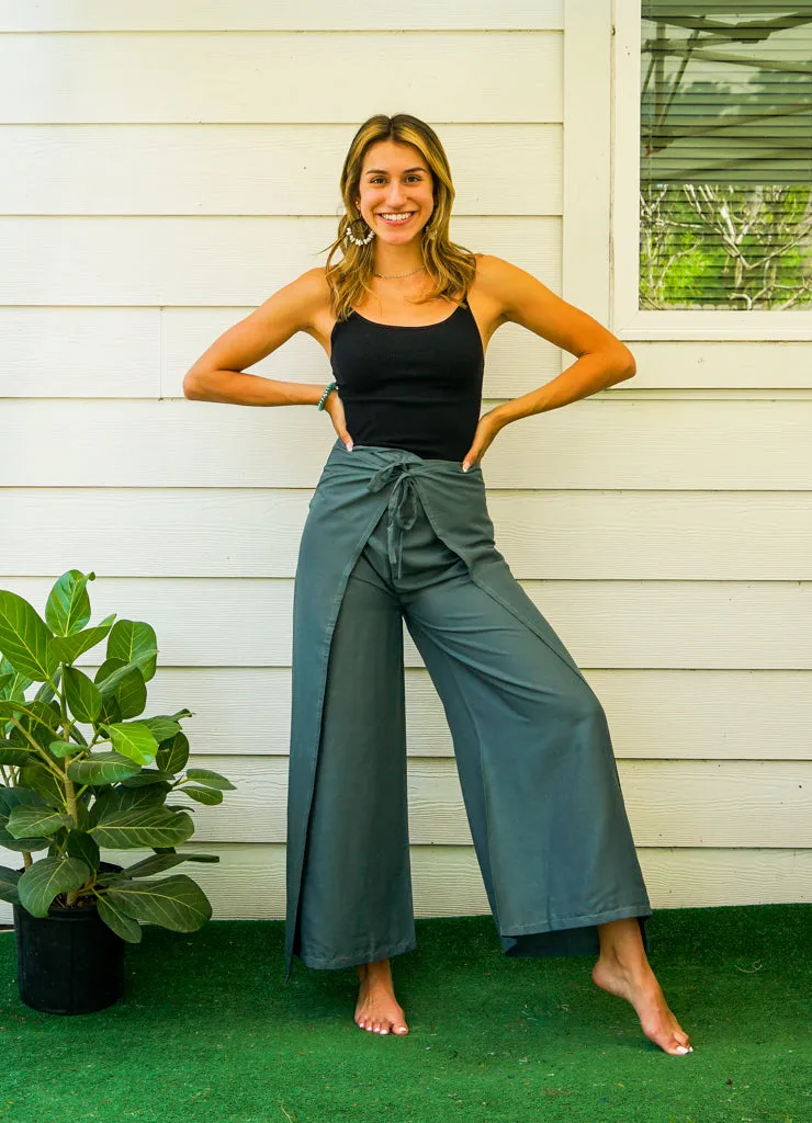 Gray Palazzo Wrap Pants