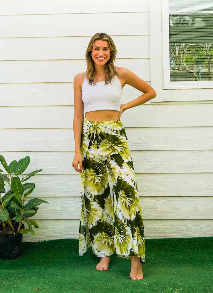 Green Spiral Palazzo Wrap Pants