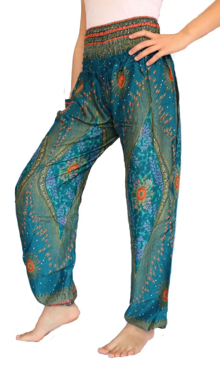 Green Turquoise Peacock Harem Pants