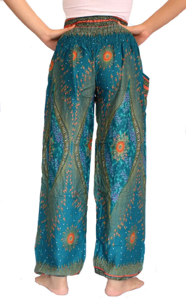 Green Turquoise Peacock Harem Pants