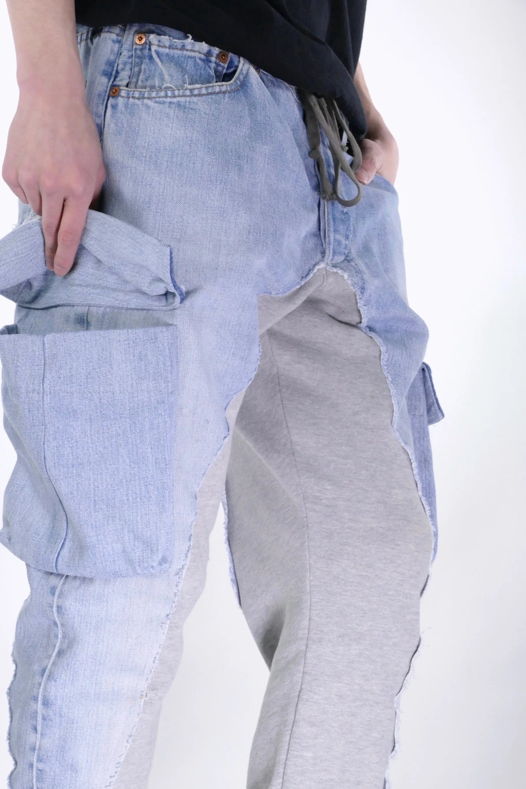 Greg Lauren 50/50 Denim Cargo Pants - Blue