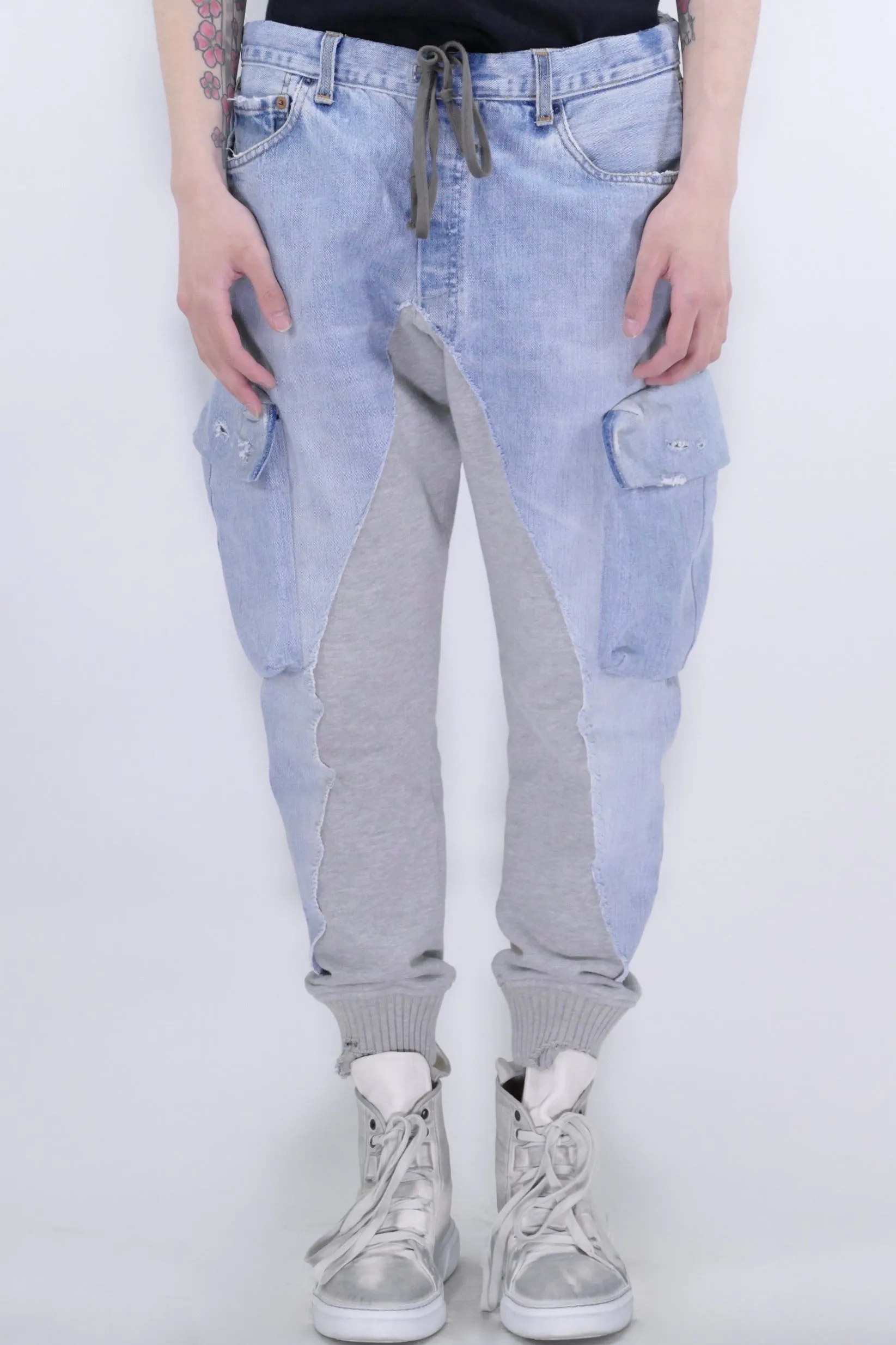 Greg Lauren 50/50 Denim Cargo Pants - Blue