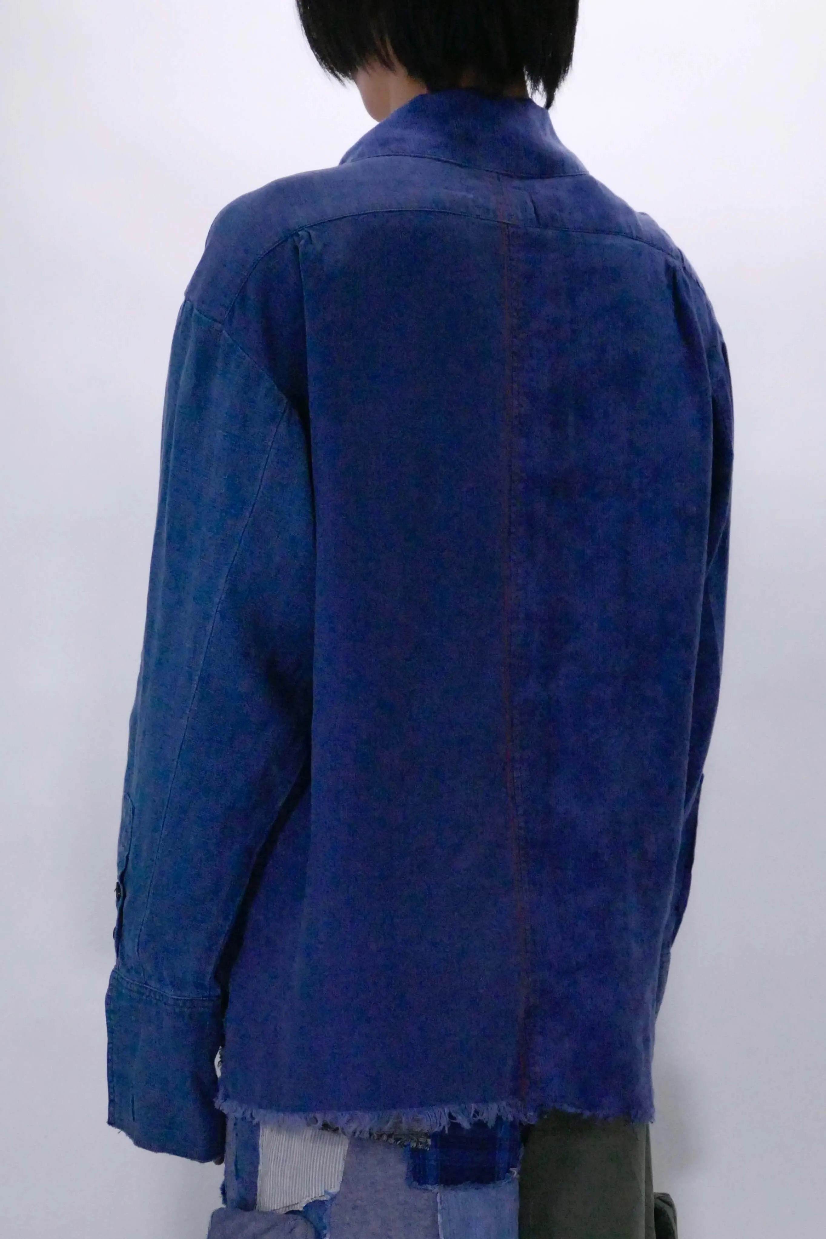 Greg Lauren Indigo Shawl Collar Boxy Shirt - Blue