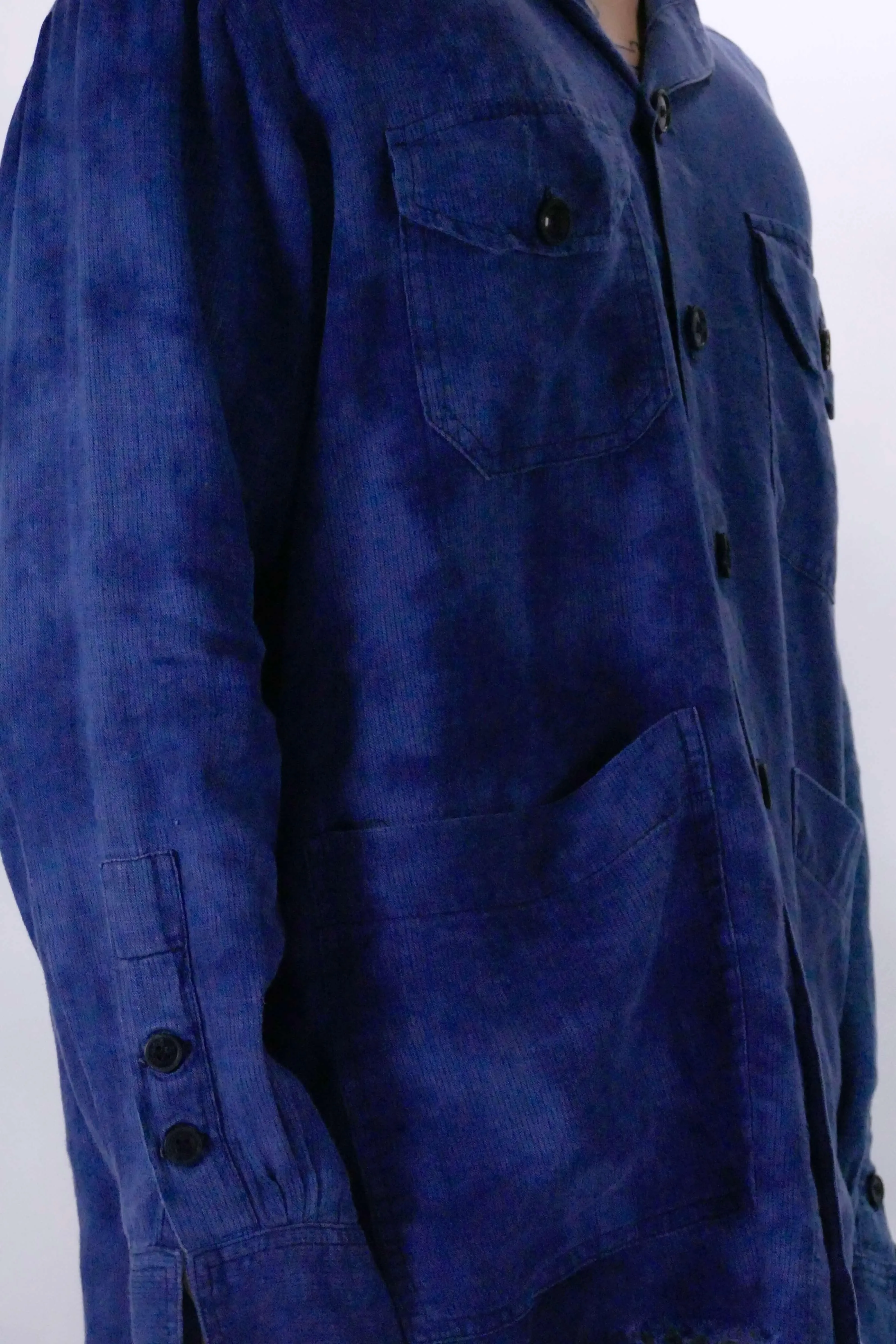 Greg Lauren Indigo Shawl Collar Boxy Shirt - Blue