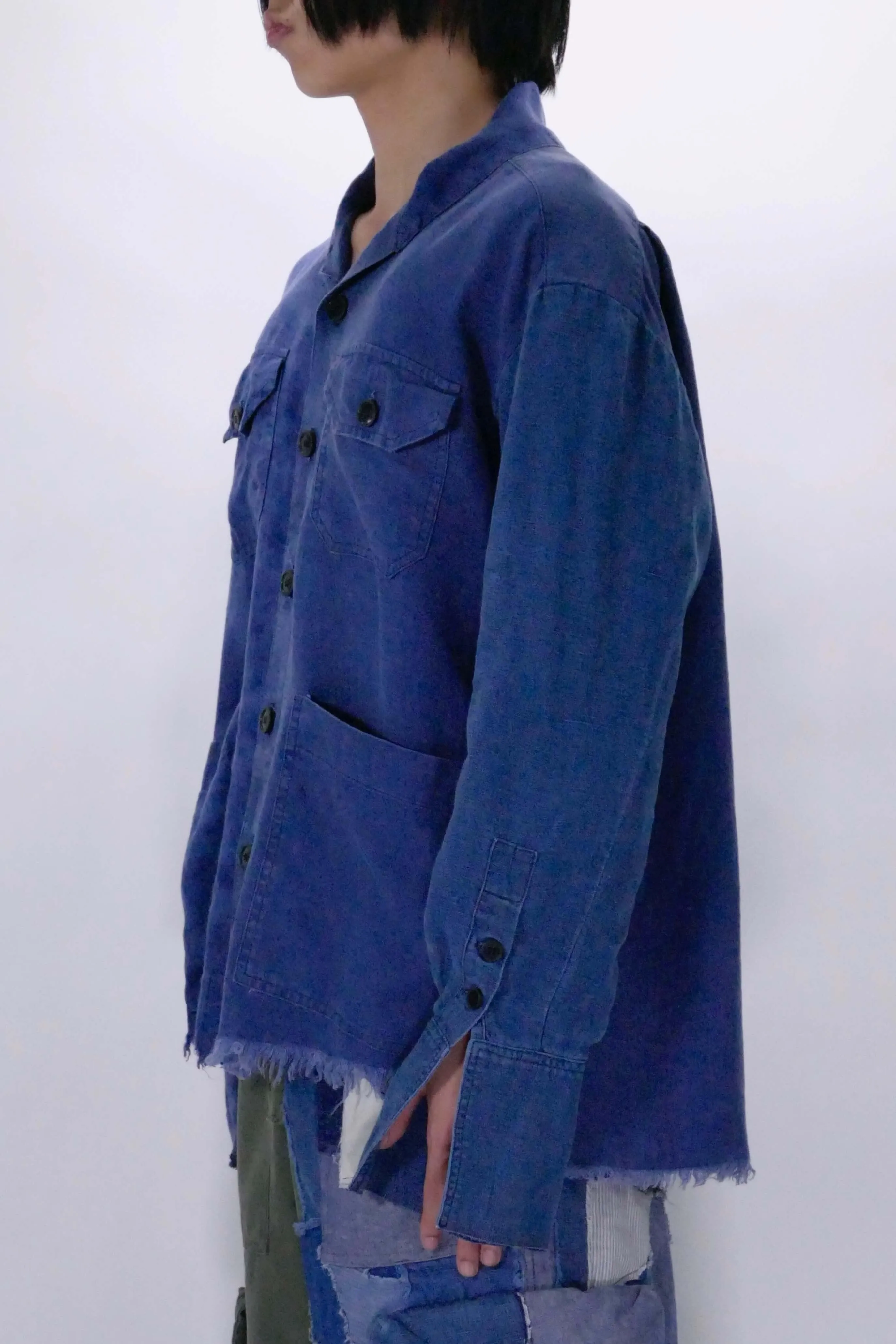 Greg Lauren Indigo Shawl Collar Boxy Shirt - Blue