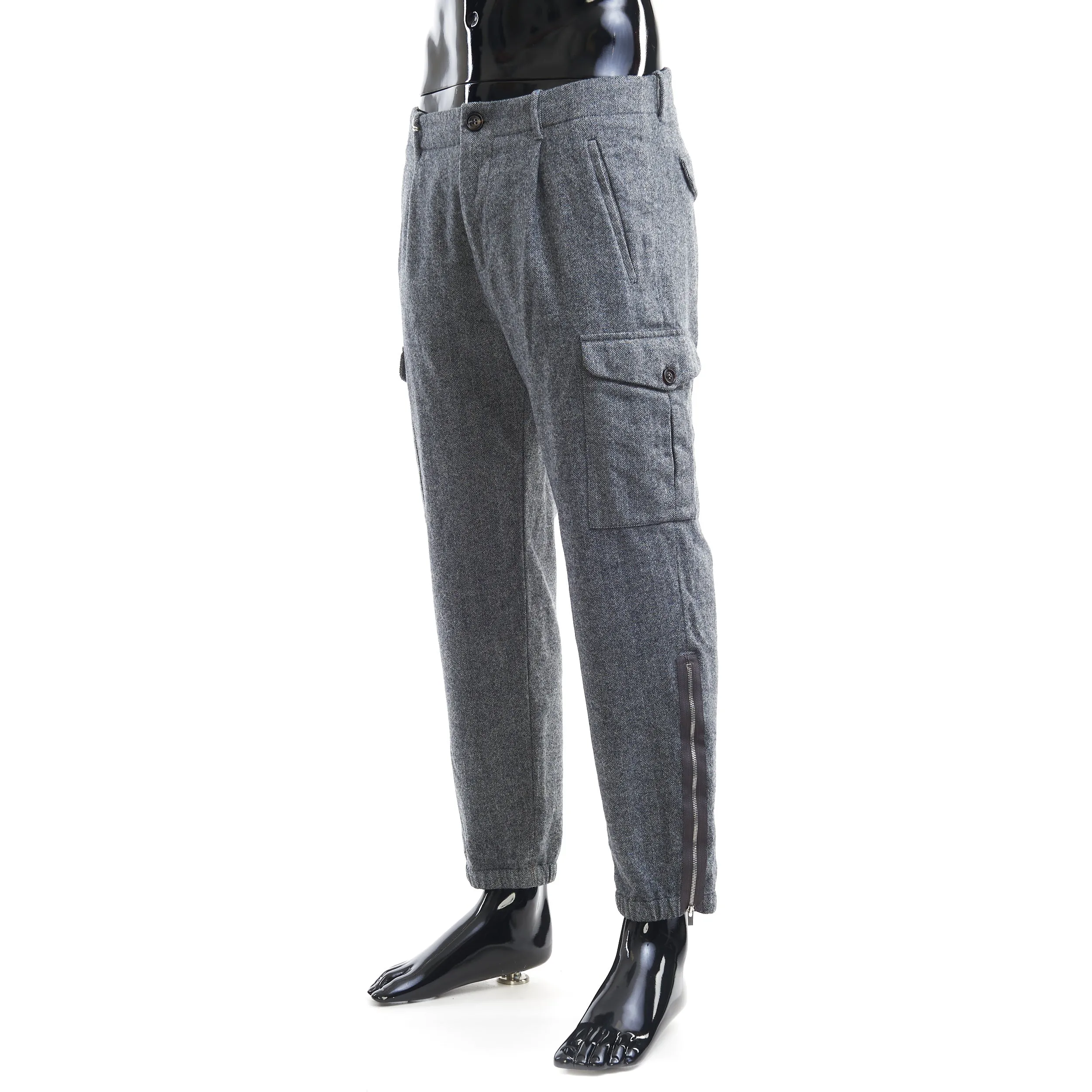 Grey Herrington Bone Pattern Virgin Wool Pants