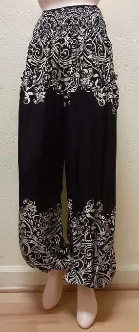 Harem Pants - Swirly Pattern - Black