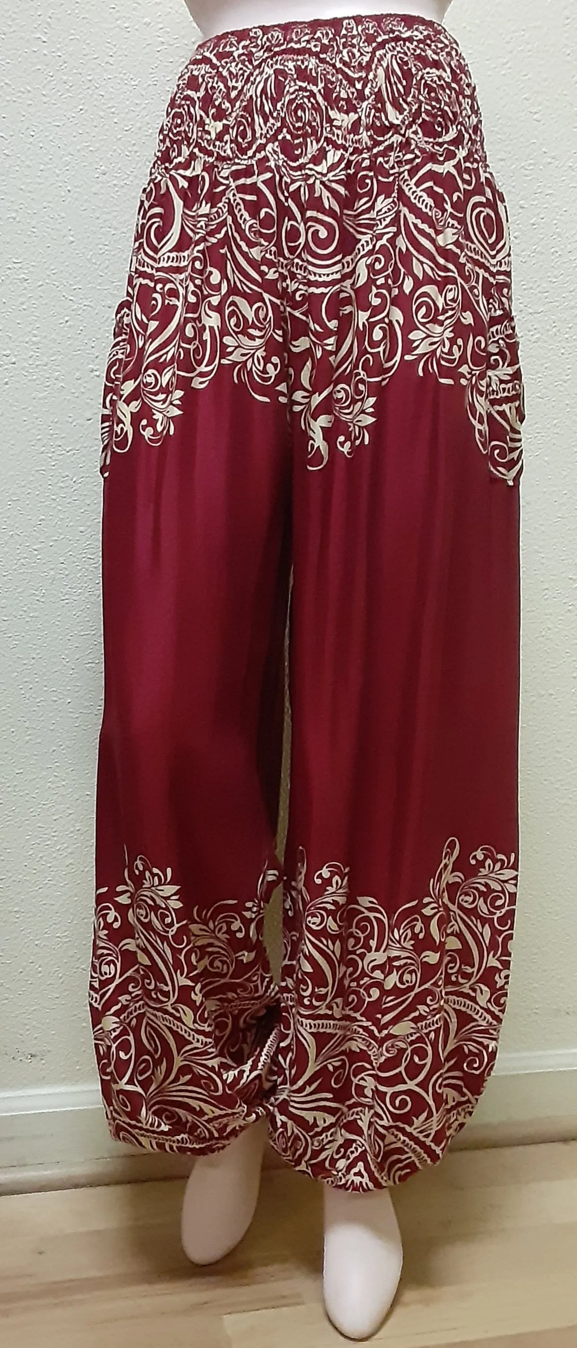 Harem Pants - Swirly Pattern - Red