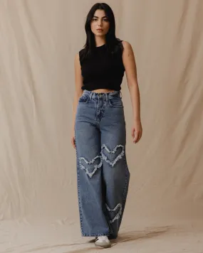 Heart-Shaped Denim Pants