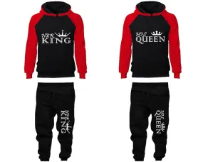 Her King His Queen Couple Matching Top Bottom Set Raglan Hoodies and Jogger Pants