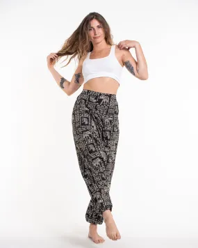 Hill Tribe Elephant Print Women's Harem Pants in Black