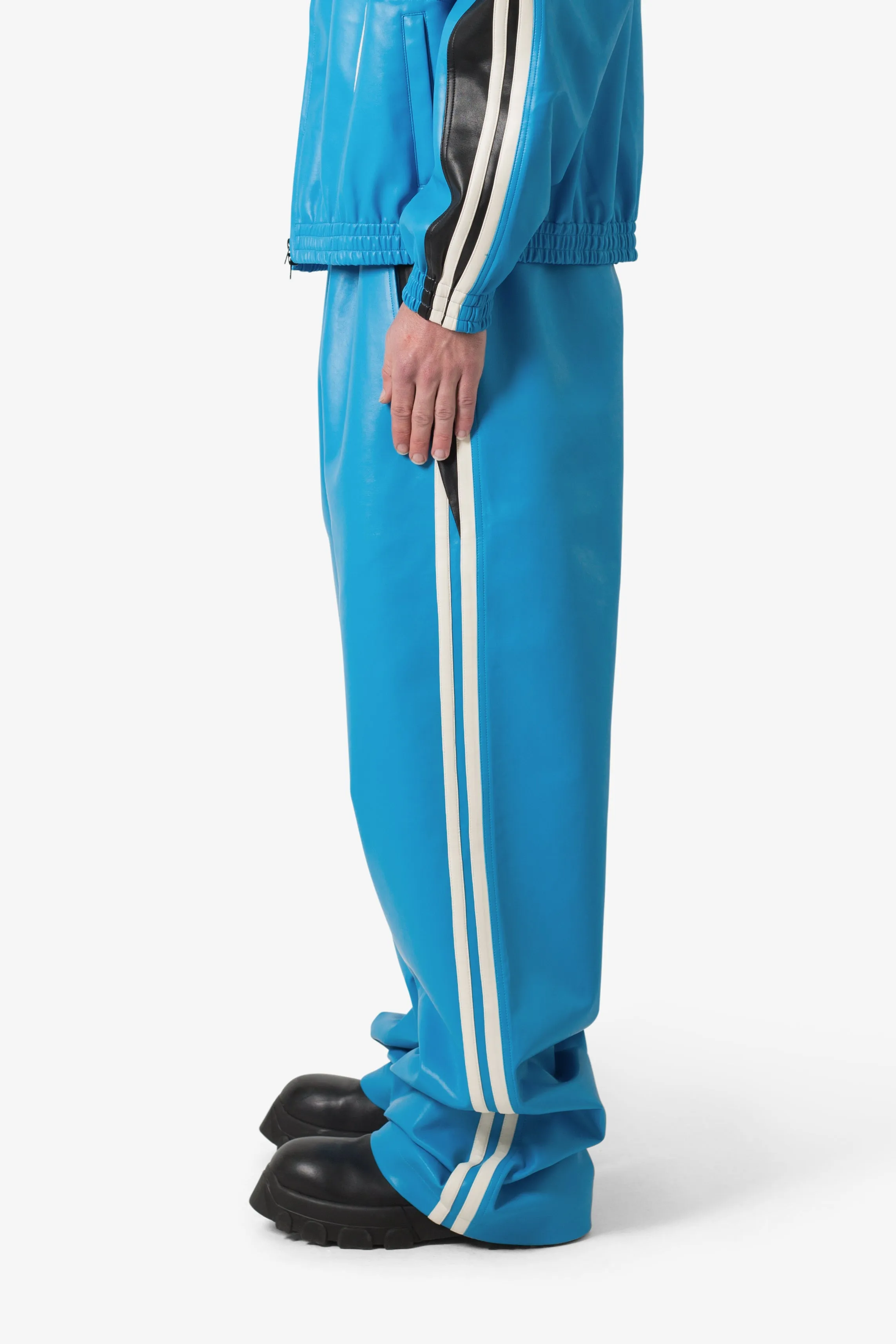 Icon Oversized PU Track Pants - Blue/Black