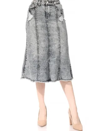 Jenna Snow Wash Jean Skirt-Ripped Effect