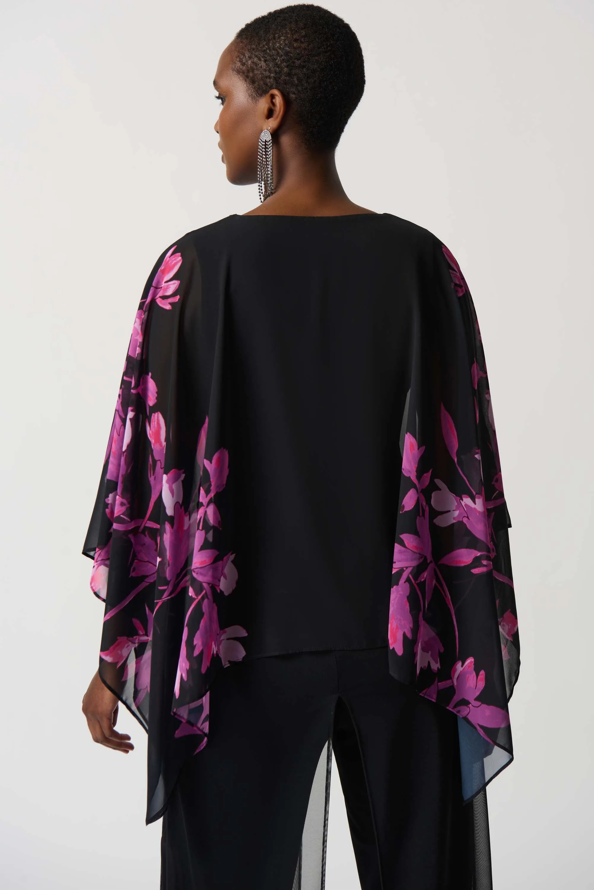 Joseph Ribkoff Black/Pink Floral Top Style 234199-435