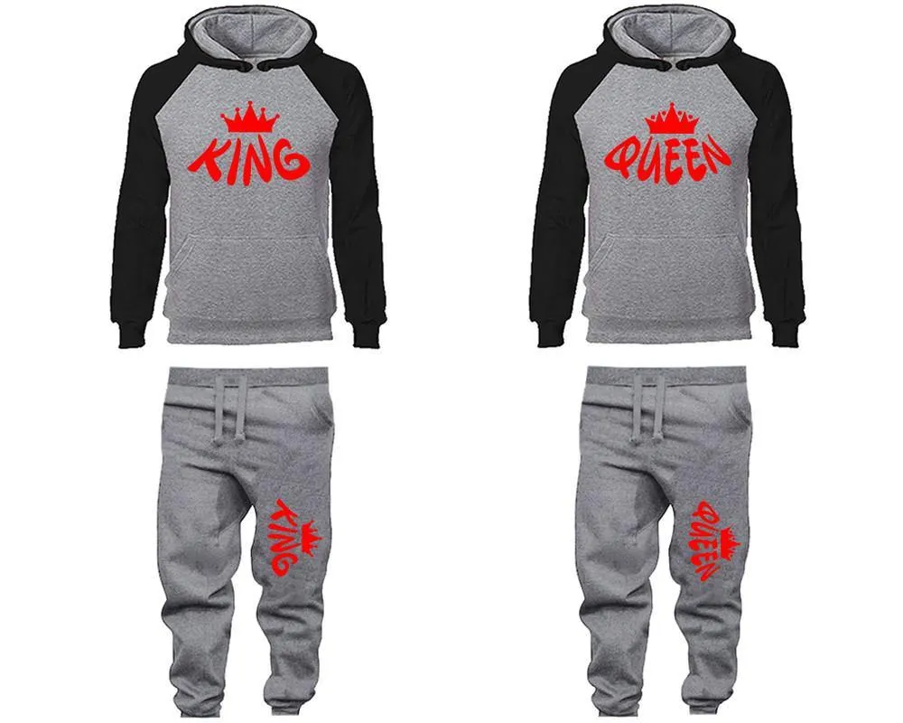 King Queen Couple Hoodies and Jogger Pants, Matching Top and Bottom Set