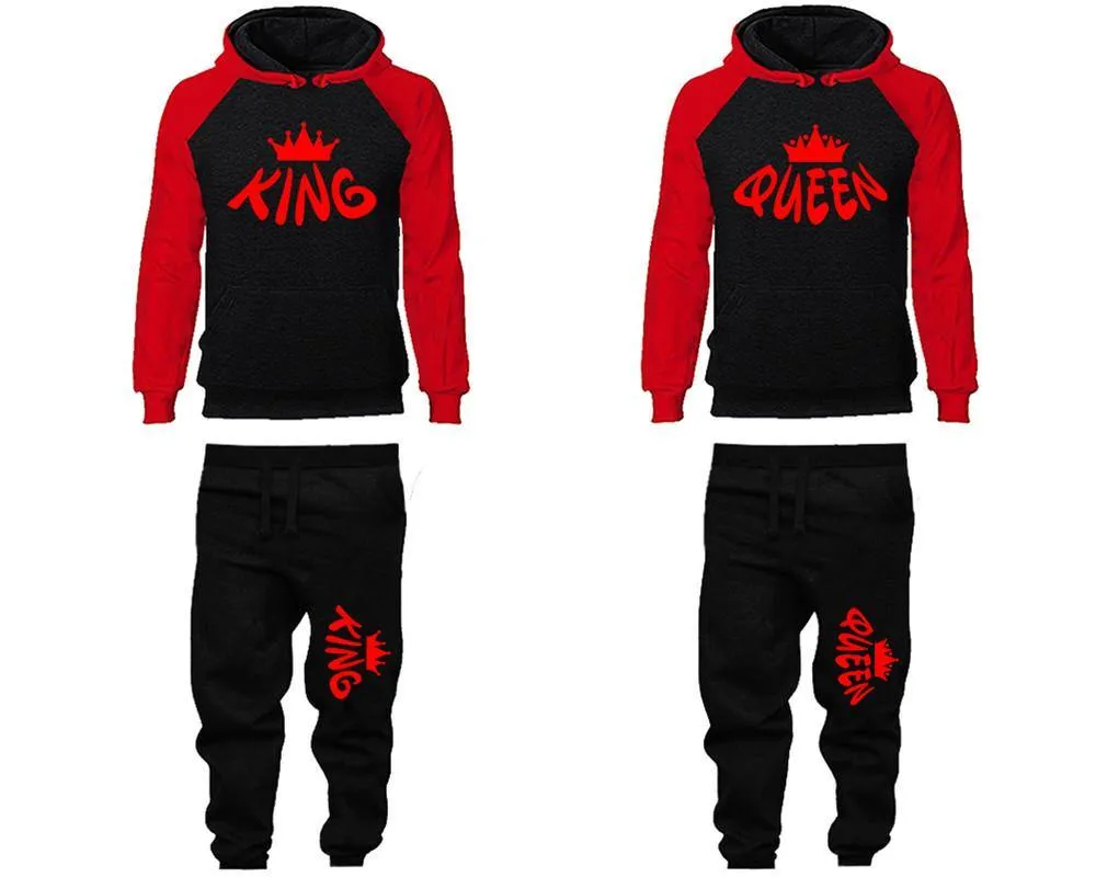 King Queen Couple Hoodies and Jogger Pants, Matching Top and Bottom Set